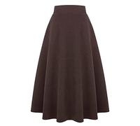 Ylingjun Long Plaid Wool Skirt for Womens Winter Fall Warm High Elastic Waist A line Flared Pleated Wool Tartan Skirts, Pure Coffee, XX-Large