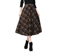 Ylingjun Long Wool Skirt for Womens High Elastic Waist A line Flared Pleated Wool Skirts - brown - X-Small