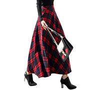 Ylingjun Long Wool Skirt for Womens High Elastic Waist A line Flared Pleated Wool Skirts - red - X-Large