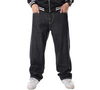 Ylingjun Mens Baggy Hip Hop Jeans Casual Loose Fit Embroidered Skateboard Denim Pants, Black 42, 36