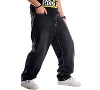 Ylingjun Mens Baggy Hip Hop Jeans Casual Loose Fit Skateboard Denim Pants, Black, 32