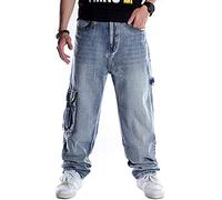 Ylingjun Mens Baggy Hip Hop Jeans Casual Loose Fit Skateboard Denim Pants, Light Blue 101, 38