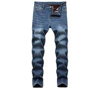 Ylingjun Mens Warm Sherpa Lined Biker Jeans Stretch Slim Fit Fleece Denim Pants, 932 Light Blue, 34