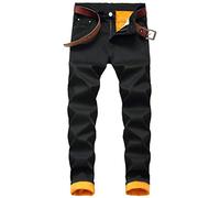 Ylingjun Mens Warm Sherpa Lined Biker Jeans Stretch Slim Fit Fleece Denim Pants, Black, 32