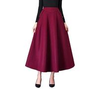 Ylingjun Warm Long Wool Skirt for Women Winter Fall Elastic High Waisted A Line Flared Pleated Wool Skirts (Pure Wine, XS)