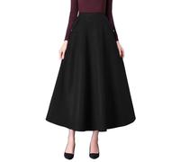 Ylingjun Warm Long Wool Skirt for Womens Winter Fall Elastic High Waisted A Line Flared Pleated Wool Skirts, Pure Black, M