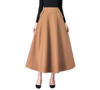 Ylingjun Warm Long Wool Skirt for Womens Winter Fall Elastic High Waisted A Line Flared Pleated Wool Skirts, Pure Khaki, L