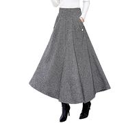 Ylingjun Warm Long Wool Skirt for Womens Winter Fall Elastic High Waisted A Line Flared Pleated Wool Skirts, Black White, Medium