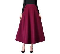 Ylingjun Warm Long Wool Skirt for Womens Winter Fall Elastic High Waisted A Line Flared Pleated Wool Skirts, Pure Wine, L