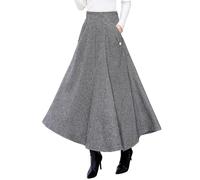 Ylingjun Warm Long Wool Skirt for Womens Winter Fall Elastic High Waisted A Line Flared Pleated Wool Skirts, Black White, Medium