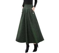 Ylingjun Warm Long Wool Skirt for Womens Winter Fall Elastic High Waisted A Line Flared Pleated Wool Skirts, Army, S