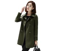 Ylingjun Womens Double Breasted Wool Jackets Casual Classic Fit Pea Coat Outwear, Army Green, Medium