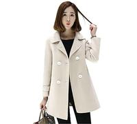 Ylingjun Womens Double Breasted Wool Jackets Casual Classic Fit Pea Coat Outwear - beige - S
