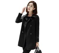Ylingjun Womens Double Breasted Wool Jackets Casual Classic Fit Pea Coat Outwear, Black, L
