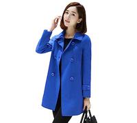 Ylingjun Womens Double Breasted Wool Jackets Casual Classic Fit Pea Coat Outwear, Blue, XX-Large