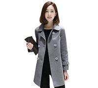 Ylingjun Womens Double Breasted Wool Jackets Casual Classic Fit Pea Coat Outwear, Grey, M