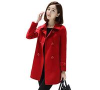 Ylingjun Womens Double Breasted Wool Jackets Casual Classic Fit Pea Coat Outwear - red - S