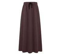 Ylingjun Women's Fleece Lined Long Skirts Elastic Waist Flared Winter Skirt A-Line Coffee Small