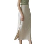 Ylingjun Womens High Waisted Straight Cotton Linen Long Skirt with Slit, Beige, M