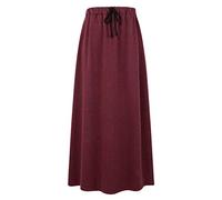 Ylingjun Women's Skirts Warm Fleece Lined Long Jersey Elastic Waist A Line Flared Winter Skirt, Wine Red, X-Large
