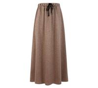 Ylingjun Womens Warm Fleece Lined Long Jersey Skirts Elastic Waist A Line Flared Winter Skirt, Dark Khaki, X-Large