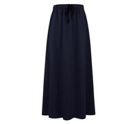 Ylingjun Womens Warm Fleece Lined Long Jersey Skirts Elastic Waist A Line Flared Winter Skirt, Navy Blue, XL