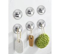 YLITREUS 6 Pack Self Adhesive Hooks, Silver Wall Stick on Hooks Heavy Duty Extra Strong Hook for Hanging Key Towel in Bathroom Kitchen Door, Round Stainless Hook Wall Mounted No Nails, 15lbs Capacity