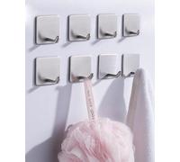 YLITREUS 8 Pack Self Adhesive Hooks, Silver Hooks Heavy Duty Sticky Hook Extra Strong for Hanging Key Coat Towel in Bathroom Kitchen Door, Stainless Steel Hook No Nails, 15lbs Capacity