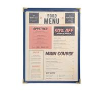Ylittaa Menu Covers, Single Page, 1 Pocket, 2 View, for 8.5" x 11" Letter Size Paper, Pack of 6, Blue Edging + Gold Metal Corner, Made with Leatherette & Vinyl