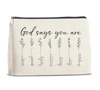 YLKJSTYS Christian Gifts for Women, Bible Makeup Bag, Bible Verses Gifts for Sisters and Friends, Inspirational Cosmetic Travel Bag Toiletry Pouch Organizer for Purse, Off White, Makeup Bag