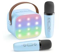 YLL Mini Karaoke Machine for Kids, Portable Bluetooth Speaker with 2 Wireless Microphones,18 Pre-Loaded Songs, Birthday Gifts for 3 4 5 6 7 8 + Year Old Boys Girls Toys (Blue)