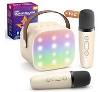 YLL Mini Karaoke Machine with 2 Wireless Microphones for Kids Adults, Portable Bluetooth Speaker Gift for Girls Toys 4, 5, 6, 7, 8, 10, 12+ Years Old Teens Birthday Kids' Instrument Accessories(Beige)