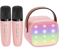YLL Mini Karaoke Machine with 2 Wireless Microphones, TOP Kids Gifts for Girls Ages 3, 4, 5, 6, 7, 8, 9,10,11,12 +Year Old, 4-12 Years Old Birthday Toy Gift for Girls Boys Party (Pink)