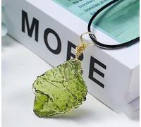 YLLLLY Natural Raw Moldavite Pendant Czech Meteorite Necklace with Goldtone Wire Wrap Irregular Crystals Certified 100% Real Moldavite (Length : 9-12G, Metal Color : Black rope chain)