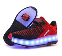 Ylllu Kids LED Roller Skate Shoes with Single Wheel Light up Roller Shoes Gift for Girls Boys Children, A99-red, 1 Little Kid