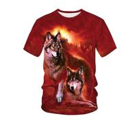 YLLMNOBN Abstract red wolf pack 3D printed men's T-shirt, eye-catching short-sleeved loose fit for summer.