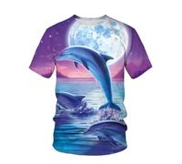 YLLMNOBN Aesthetically pleasing men's 3D printed T-shirt featuring a moon and dolphin design; eye-catching short-sleeved loose fit for summer.