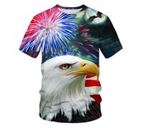 YLLMNOBN Fireworks, Animals, Eagle, Men's 3D Printed T-Shirt, Summer Outdoor Casual Sports Quick-Drying Short Sleeve
