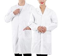 YLLQXI White Lab Coat Women Men UK Cotton Polyester White Medical Coat Unisex Nurses Doctor Workwear Uniform Food Coat Student Chemistry Laboratory Coats with Pockets Knee Length Costume with Pockets