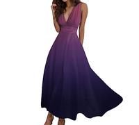 YLLQXI Women's Sleeveless Dress V-Neck Printed Tank Dress Vintage High Waist Casual Long Skirt Summer Elegant Cocktail Evening Gown Graduation Prom Cocktail Set (I-Purple, XL)