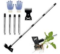 Ylluuoe 150cm Weed Remover Tool with Long Handle, Pulling Tool with Detachable Pole,2 in 1 Garden Hoe and Weed 5-Prong Claw Rake,Heavy Duty Weed Puller for Flower Bed Yard Garden Lawn Patio