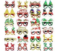Ylluuoe 24 PCS Novelty Christmas Glasses Frames,Christmas Glitter Party Eyeglasses,Xmas Costume Party Glasses Frame Prop for Kids Adults to Wear for Holiday Party Favors Gift Create Joyful Atmosphere