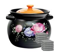YLME Ceramic Tureen Ceramic Pot with Lids and Handles, Earthenware Pot Chinese Stew Pot Kitchen Cookware with Lid Soup Stew Pot Cooking Clay Pot Stew Pan Earthen Pot,3.8L