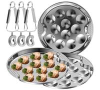 YLMFTNU 3 Pack Stainless Steel Escargot Plates, 12 Compartments Snail Dish Set with 3 Escargot Tong, 7.5 Inch Escargot Baking Dish, Seafood Snail Dish, Snail Baking Dish for Home Kitchen