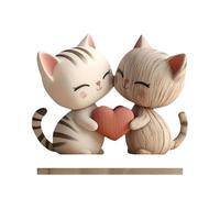 Ylnailky Cat Statues Home Decor, Cute 2d Flat Wooden Animal Shaped, Cat Hugging Statue Decor, for Bedroom, Romantic, And Women's Birthday Celebrations