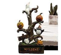 Ylnailky Halloween Statue | Welcome Tree Shape Halloween Decoration - Pumpkin Ghost Owl Seasonal Ornament with Light for Mantel Windowsill Fireplace Porch Escape Room