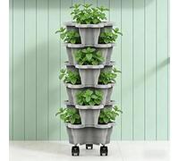 Ylnailky Vertical Garden Planter - 6-Tier Stackable Tower With Rolling Base | Leak-Proof Root Aeration Design For Strawberries Climbing Greens Succulents Patio Balcony Indoor Use