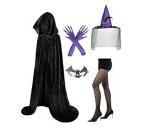 Ylnailky Women's Witch Costumes, Witch Gloves Women Set, Gothic Hat Gloves Lace Masque Socks for Halloween Cosplay Steampunk Festival Party Role Play Stage Performance