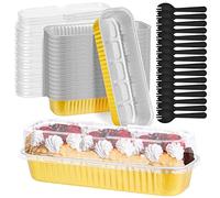 ylnurac Upgrade Large 11.8oz Mini Cake Pans with Lids and Spoons 30Pcs Mini Loaf Pans Disposable for Gift Giving Bake Sale Lunchbox Baking ContainersSuitable for Bread, Cakes, Treats, Ice Cream