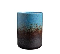 YlobdolY 200ml Ceramic Tea Cup, Kiln Glazed Stoneware Cylinder Chinese Kungfu Teacup with No Handle, Vintage Latte Cups Coffee Mug Espresso Mugs, Asian Drinking Cups for Adults Blue Brown
